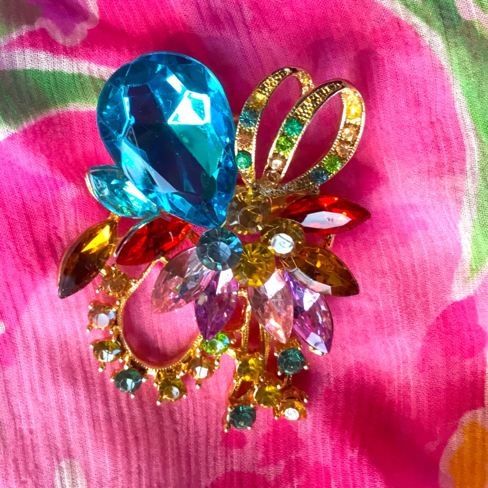 Multicolor Rhinestone Brooch Colorful Multi color Crystal Pin   New